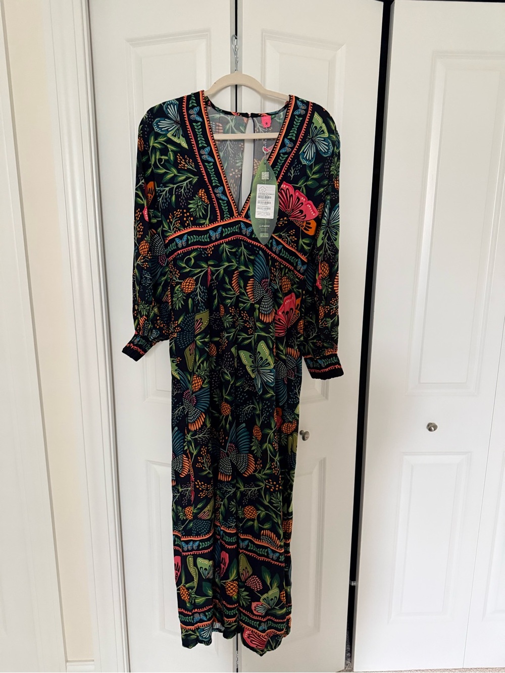 Long Sleeve Floral/Butterfly Jumpsuit - Black with Multicolor Print Farm Rio